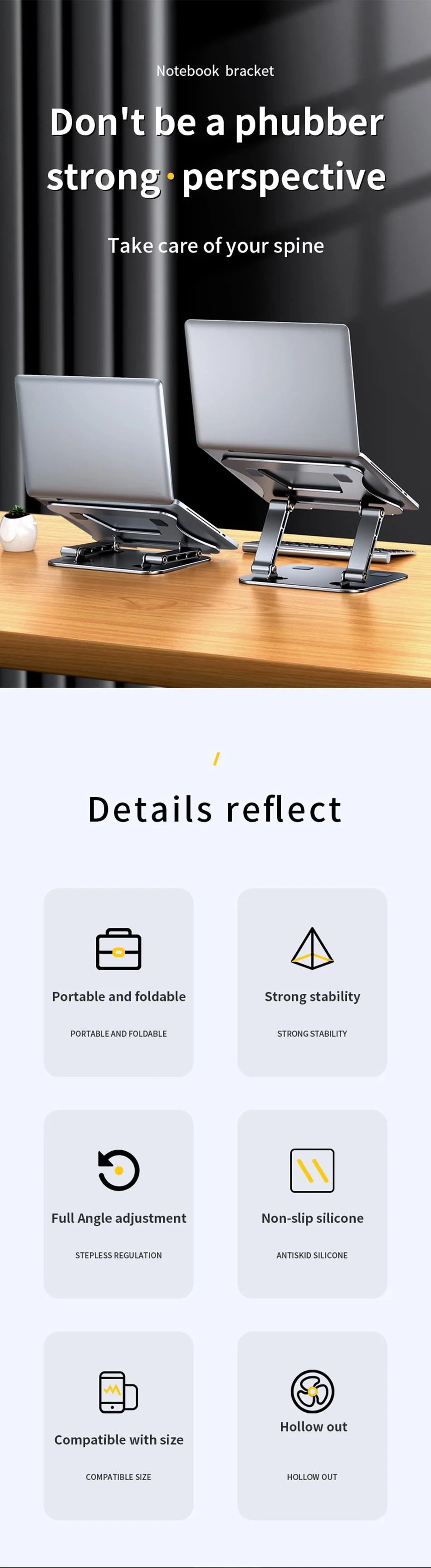 Tablet Stand Adjustable Aluminum Alloy Laptop Tablet up to 17 "Laptop Portable Folding Stand Cooling Stand Support