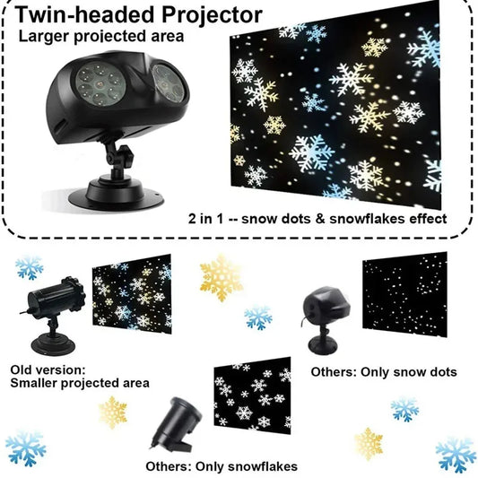 2025 Upgraded LED Snowflake Projector Light 2-in-1 Outdoor Waterproof Christmas Halloween Decor with Snowfall Pattern Party Lamp