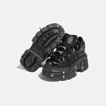 Gothic Dark Platform Thick Bottom Punk Metal Height-Increasing Leather Women's Small Rock Lace-up Rivet Shoes