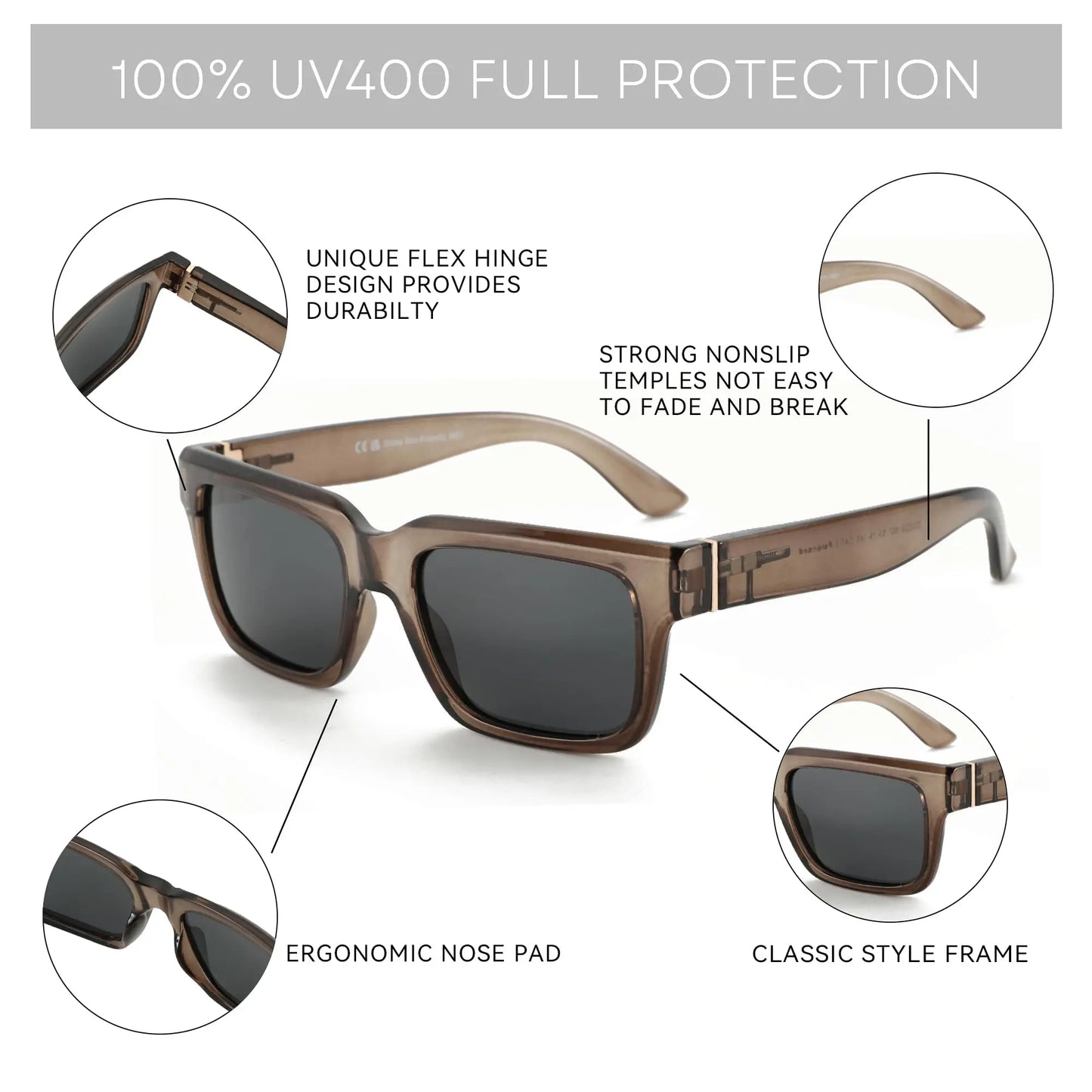 ZENOTTIC Retro Rectangle Sunglasses for Men Women Polarized UV400 Protection Classic Trendy Driving Sun Glasses