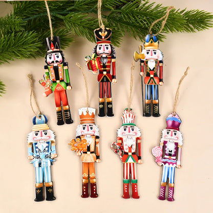 12Pcs Wooden Nutcracker Soldier Pendant Xmas Tree Hanging Ornament 2024 Christmas Decoration for Home Navidad 2025 New Year Gift