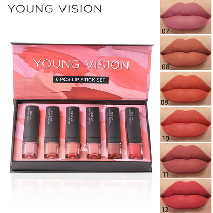 6 pcs /set matte lipstick gift box set non stick cup lipstick velvet moisturizing lipstick