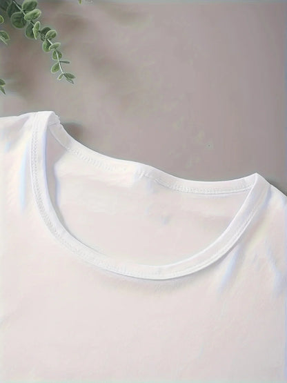 Stylish Women's Short Sleeve Casual  Round Neck Summer Sporty Style Versatile Top with Print Soft Fabric Breathable Moisture