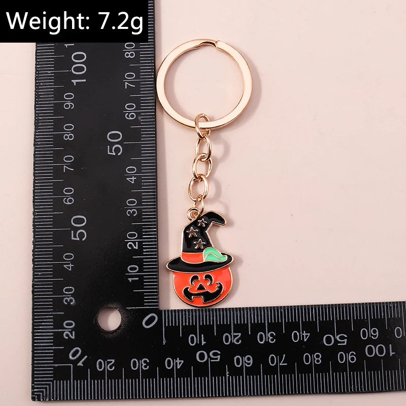 Aihua Gold Color Fashion Halloween Keychain Enamel Creepy Ghost Spider Mummy Pumpkin Keychains Keyring for Women Halloween Night