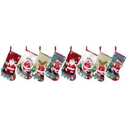 4Pcs Christmas Stockings Set Large Capacity Christmas Ornament Sock Santa Claus/Snowman/Bear/Elk for Home Classroom Party