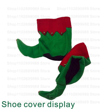 2025 Christmas Boys Cute Green Elf Costume New Year Family Party Festival Fancy Santa Claus Cosplay Outfit Set for Men Women