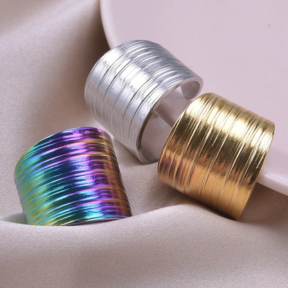 1Pc Stainless Steel Waterproof Women Personality Textured Chunky Open Rings Vintage Hollow Irregular Multi-layer Anillos Jewelry