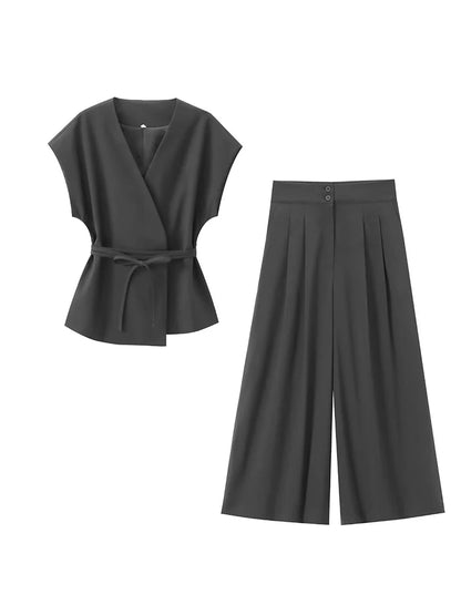 Women’s V-Neck Sleeveless Trouser Set – Summer Chic