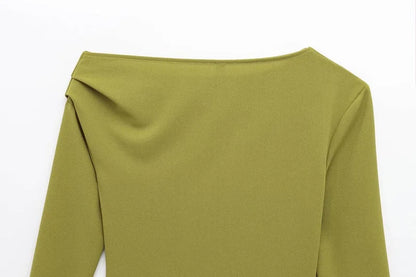 Asymmetric Ruched Off-Shoulder Blouse – Slim Fit Women’s Top