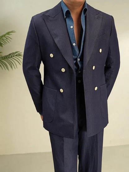 Italian Designer Mens Double Breasted Blazer Pants Two Piece Set Slim Fit Business Man Work Formal Set Groom Wedding Dress Suit