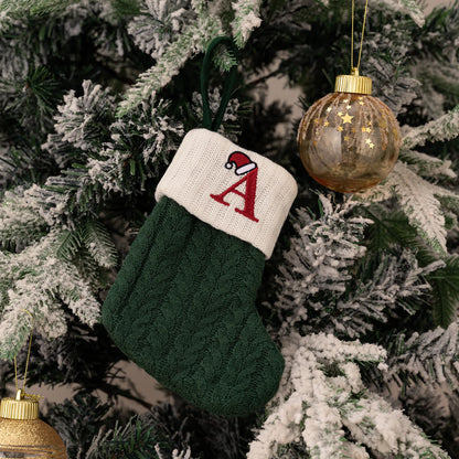 Green A-Z Letter Hanging Christmas Stockings Monogram Knitted Socks Fireplace Christmas Tree Hanging Party Decoration