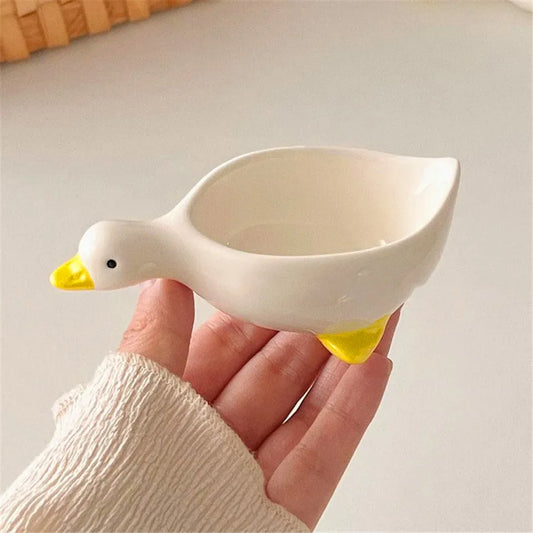 2pcs ceramic duck seasoning dish, salad dipping dish, cream mini bowl, cute design afternoon tea cutlery