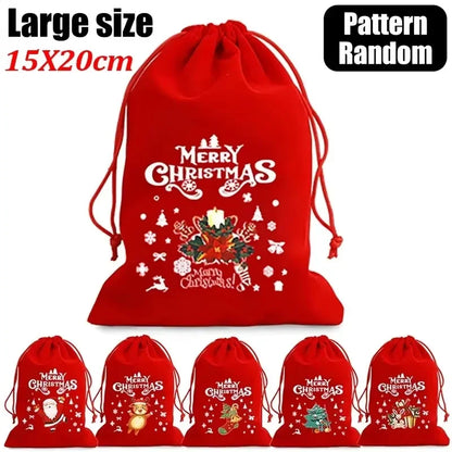 1/30pcs Christmas Gift Bags Red Velvet Drawstring Pouch Bulk Santa Candy Packaging Snack Wrapping Bag Wedding Party Favors Decor