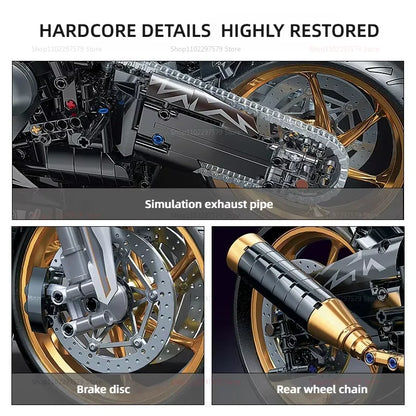 2000PCS+ 1:5 MOC Technical Platinum Motorcycle Model Building Blocks Racing Motorcycle Display Set for  Kid Adults Birthday Gift