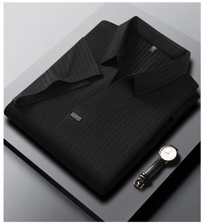 Men’s Breathable Ice Silk Stripe Polo Shirt – Summer Casual