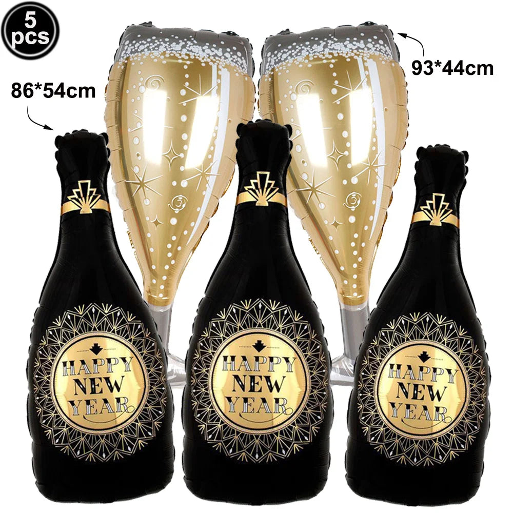 2026 New Years Eve Decoration Happy New Years Star Champagne Cups Wine Bottle Foil Balloons Happy New Years Eve Party Supplies