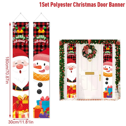 Merry Christmas Door Banner Decoration 2025 Christmas Decor for Home Xmas Hanging Ornaments Navidad Noel Gifts New Year 2026