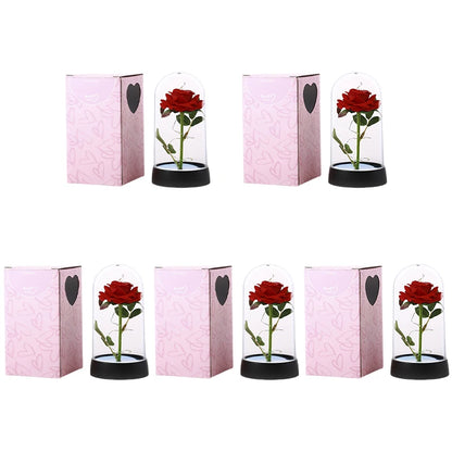 Artificial Rose Flowers Eternal Rose LED Light Foil Flower in Glass Cover Simulation Rose Flower Mothers Day Gifts Party Supply