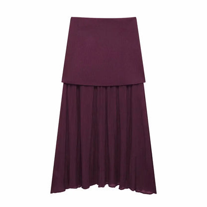 Elegant Wine Red Knitted Skirt Set for Women – V-Neck Vest & High-Waist Midi Skirt | Spring/Summer 2025
