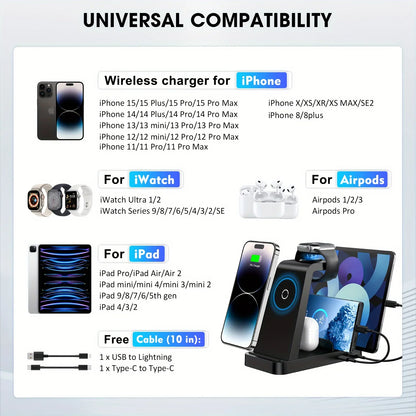 5-in-1 Fast Wireless Charging Station for Multiple Devices for iPhone 15 14 13 12 Pro Max Apple Watch Airpods