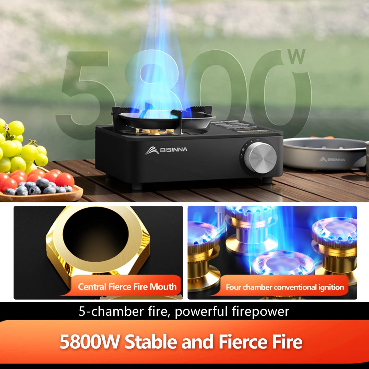 BISINNA 5800W Portable Gas Stove – Windproof Outdoor Burner for Camping, Hiking & Picnics