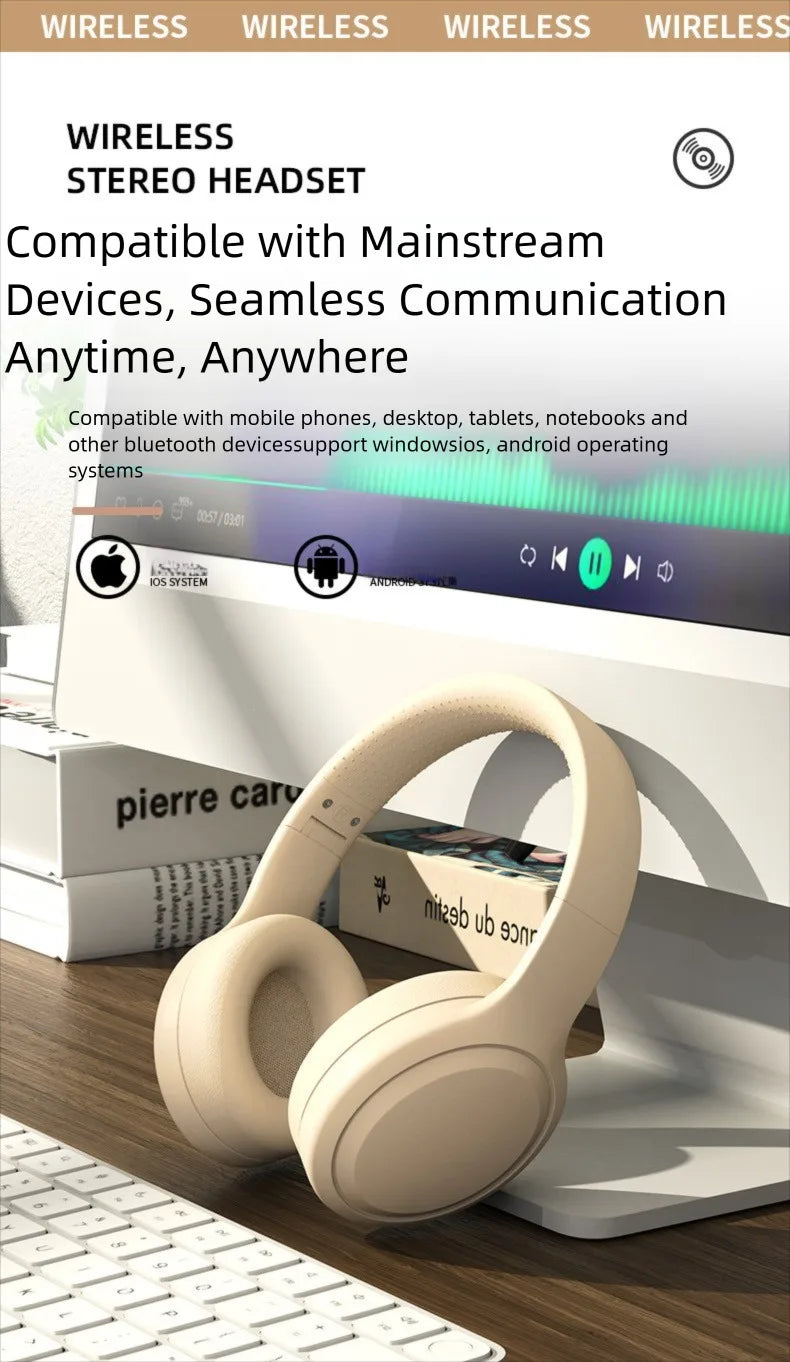 Bluetooth 5.3 Headphones 3.5mm Wired Headsets Over Ear Gaming Earphones Foldable Wireless Earphones with Mic TF/AUX Music Play