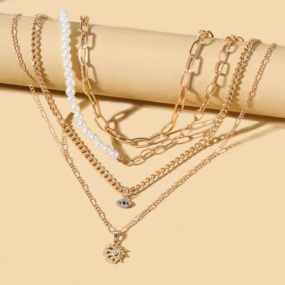 Layered Evil Eye & Cross Pendant Necklace – Lucky Charm