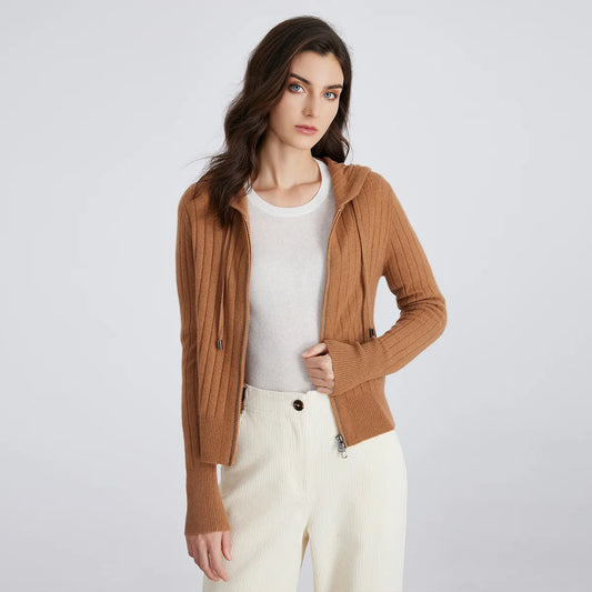 BC839 High-quality luxury brand women's long-sleeved hooded cardigan knitted sweater 94% cashmere