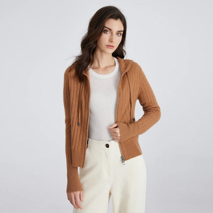 BC839 High-quality luxury brand women's long-sleeved hooded cardigan knitted sweater 94% cashmere