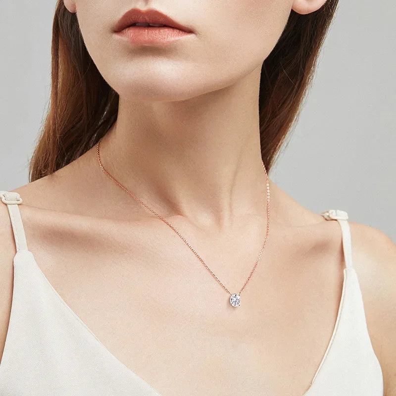 Smyoue 1CT 2CT 3CT Oval Cut Moissanite Necklaces for Women Jewelry 100% Real Silver Chain 925 Pandant Lab Diamond Birthday Gift