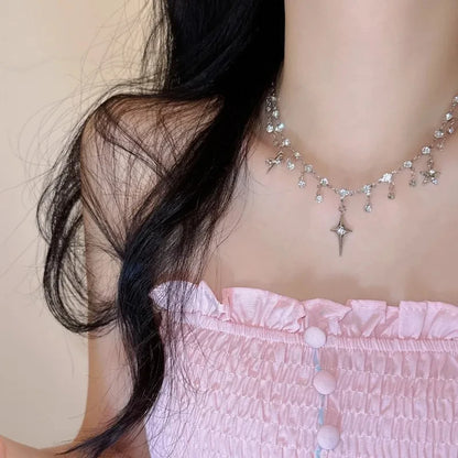Fashion Chic Cross Crystal Zircon Pendant Tassel Necklace for Women Girls Clavicle Chain Accessories Aesthetic y2k Jewelry