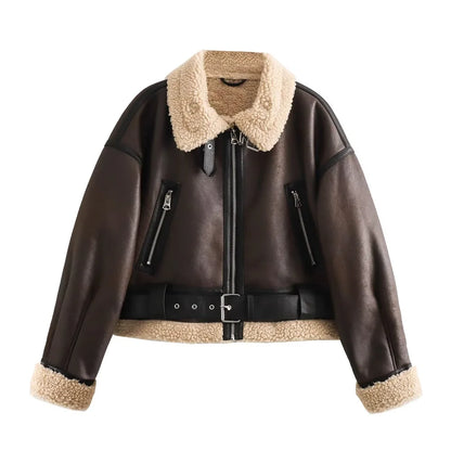2024 Autumn/Winter New Product Casual Women's Wear Flip Collar Fur Integrated Loose and Versatile Short Jacket Coat
