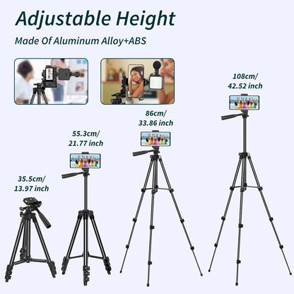 MAMEN Vlogging Kit with Tripod, LED Light & Mic – Portable 48" Setup for Phone Videos & Live Streaming