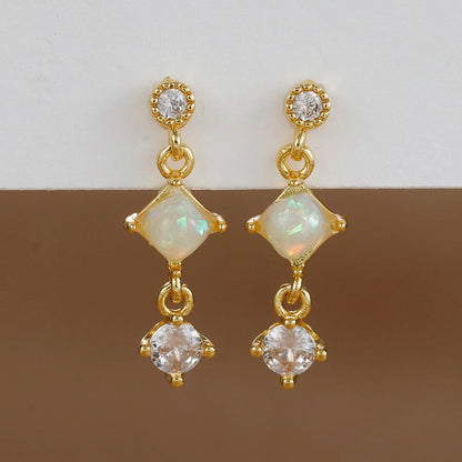 2PCS Star & Moon Opal Zircon Earrings – Stainless Steel Studs for Women