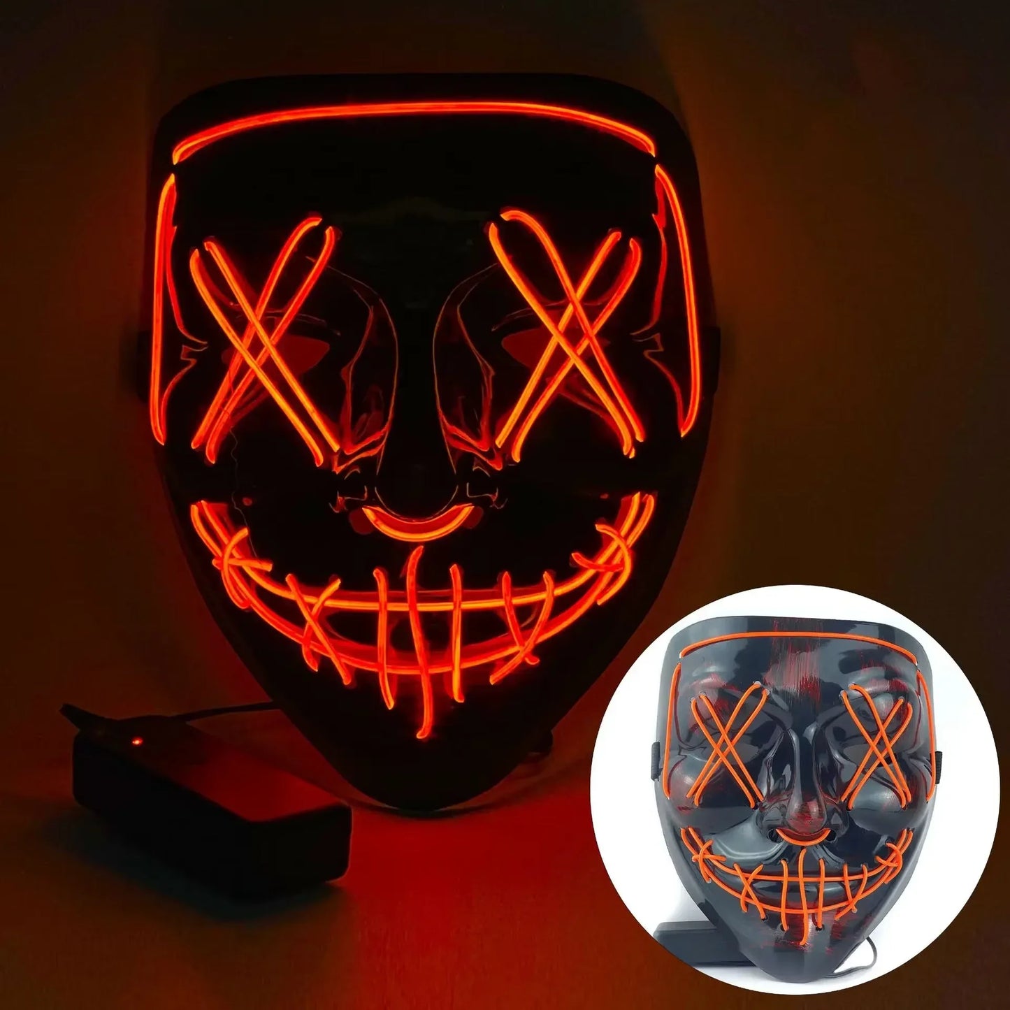 LED Halloween Mask Glow in The Dark Scary Terror Face Cover Bright Scream Light Up Costume for Men Carnival Party