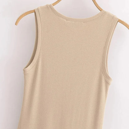 Elegant Khaki Sleeveless Dress for Women – 2025 Casual Chic