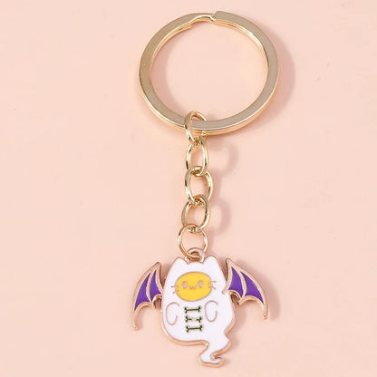 Aihua Gold Color Fashion Halloween Keychain Enamel Creepy Ghost Spider Mummy Pumpkin Keychains Keyring for Women Halloween Night