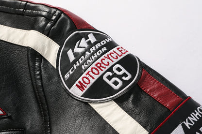 Men's motorcycle racing suit PU leather label color jacket