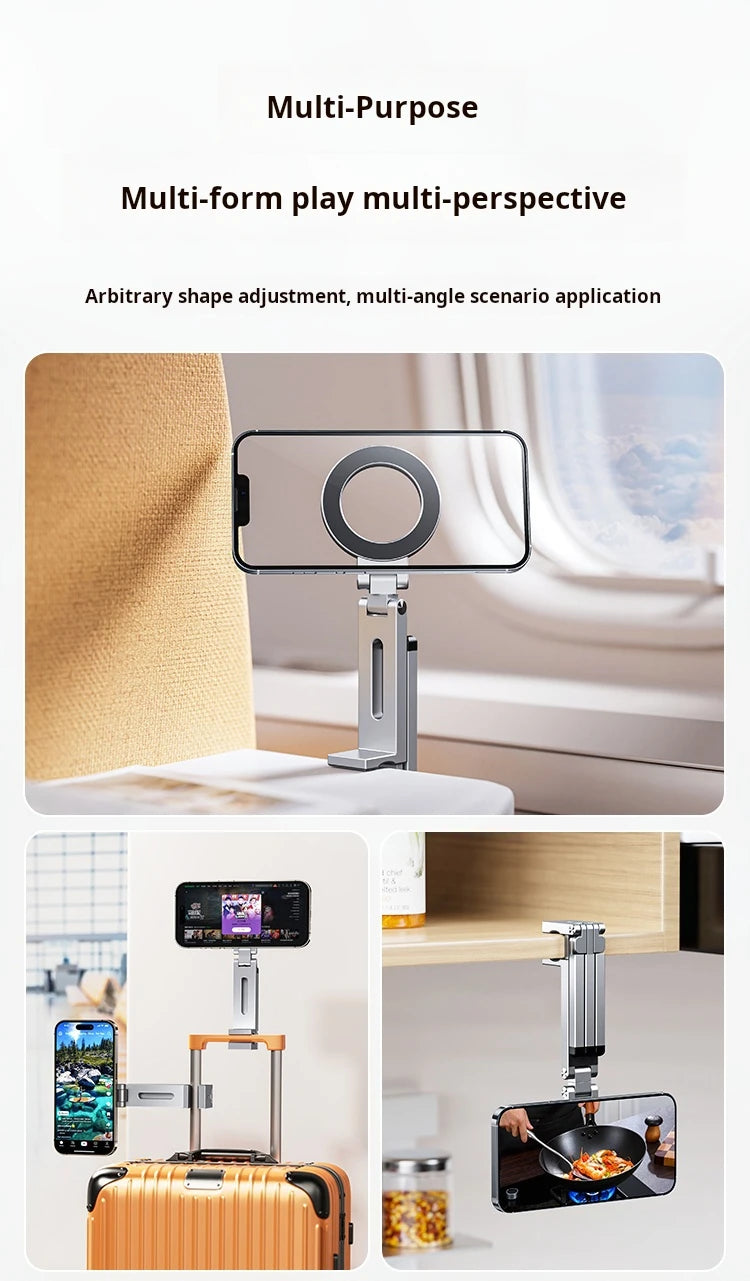 Adjustable Magnetic Phone Tripod Stand with 1/4'' Port, Ultra-Light Aluminium Phone Mount for iPhone Series, for Travel, Vlog