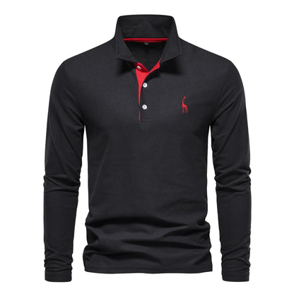 Men’s Deer Embroidery Polo Shirt – Long Sleeve Casual Business Top