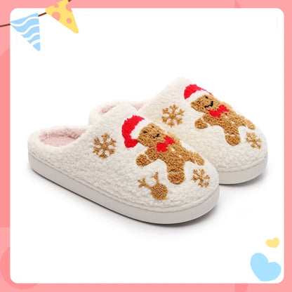 Christmas Women Warm Fashion Slippers Men Cute Santa Claus Embroidery Pattern Slides Couples Furry Sandals Family Plush Shoes