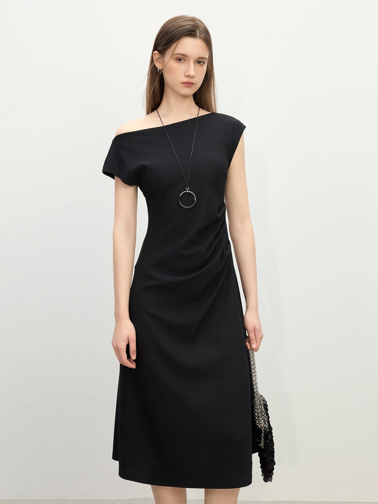 FSLE 2025 Summer Off-Shoulder Sleeveless Dress Designer Belted Waist A-Line Midi French Inspired Chic Outfit Casual Loose Dress