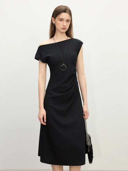 FSLE 2025 Summer Off-Shoulder Sleeveless Dress Designer Belted Waist A-Line Midi French Inspired Chic Outfit Casual Loose Dress