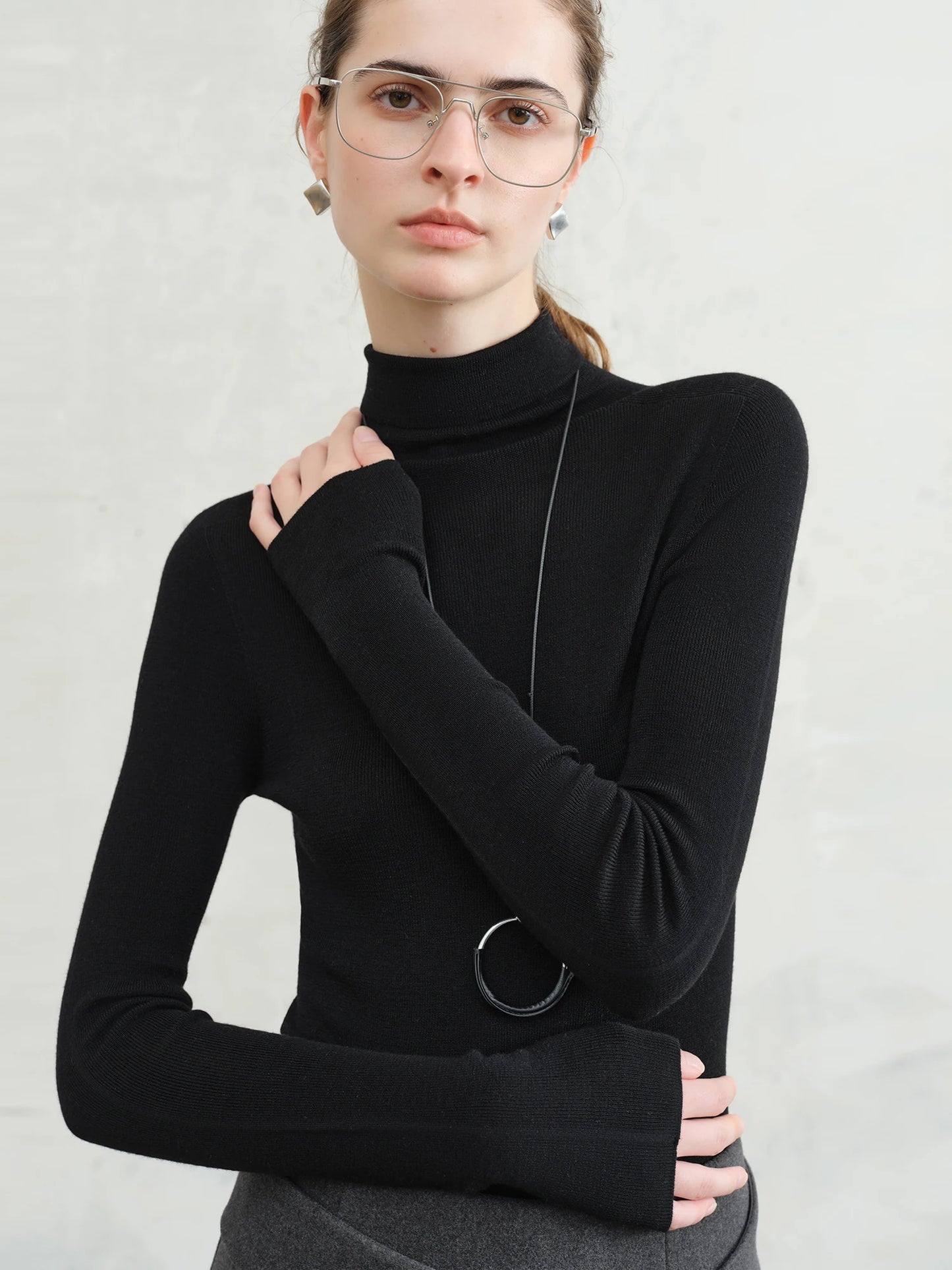 FSLE【Premium Series】German Biella Wool Autumn Super Fine Washable Seamless One-Piece Mock Neck Thermal Base Layer Shirt Women