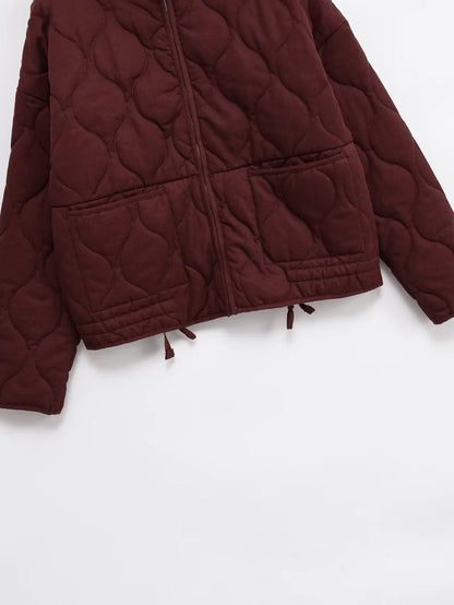 Quilted Cotton Jacket for Women Traf 2024 Winter New Arrival Zw Series Soft Lenzing Fabric Vintage Warm Coat 4088242