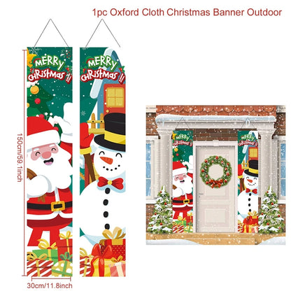 Merry Christmas Door Banner Decoration 2025 Christmas Decor for Home Xmas Hanging Ornaments Navidad Noel Gifts New Year 2026