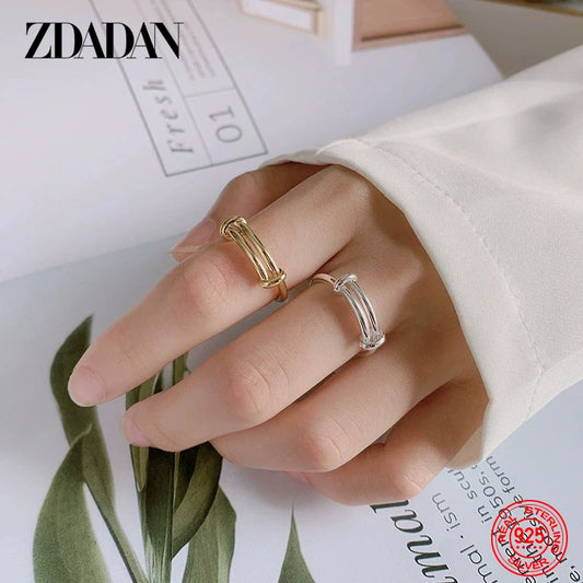 ZDADAN 925 Silver 18K Gold Adjustable Rings For Women Girls Fashion Wedding Jewelry
