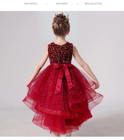 2023 Hot style Summer Sequin Lace Tuxedo Wedding Dress for girls 3-13 years old Sleeveless fluffy Mesh gauze Doveark brand