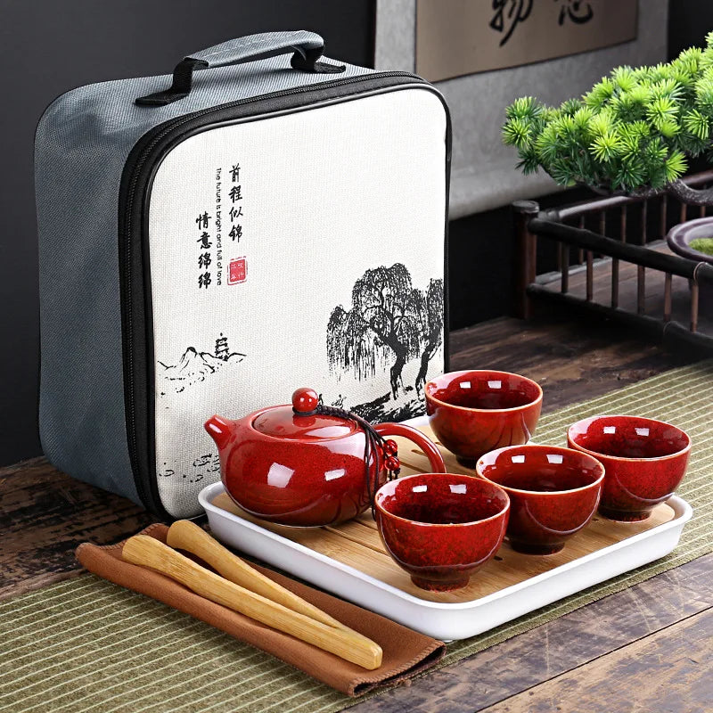 With Travelling Bag 4 Cups Chinese Kung Fu Tea Set Travel Set Ceramic Portable Teapot Porcelain Teaset Gaiwan Tea Cups Tea Tool