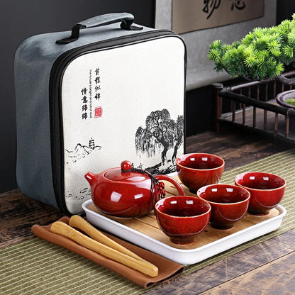 With Travelling Bag 4 Cups Chinese Kung Fu Tea Set Travel Set Ceramic Portable Teapot Porcelain Teaset Gaiwan Tea Cups Tea Tool